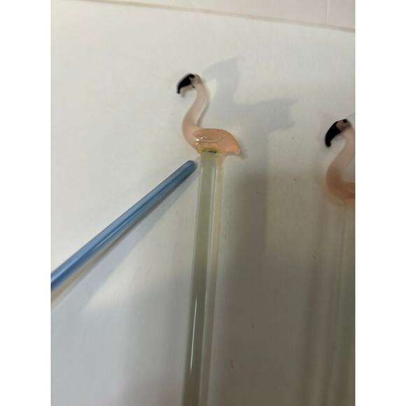 Set of 9 Hand Blown Glass Swizzle Sticks Cocktails Beach Flamingo Seashell Vntg - Picture 6 of 7